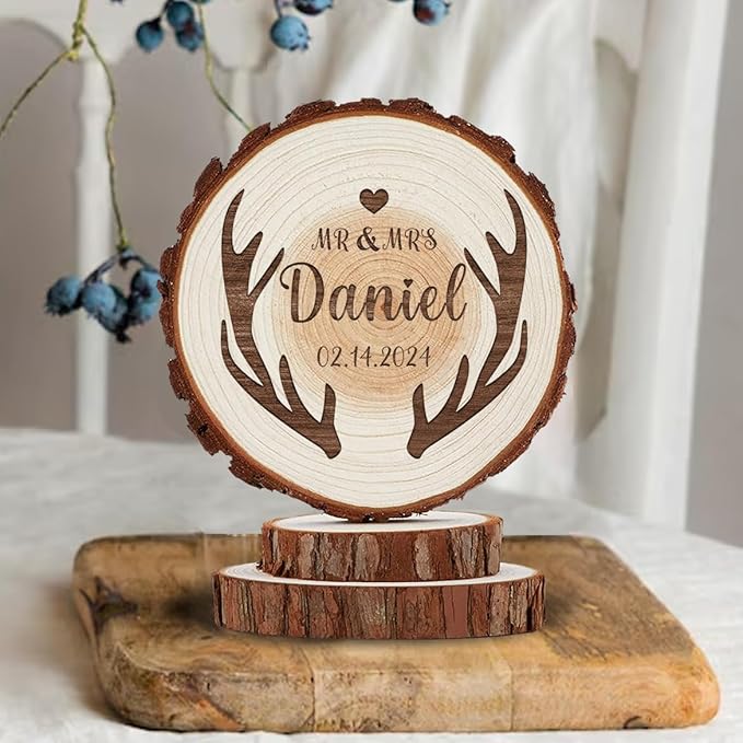 Antler Wedding Cake Topper, Personalized Rustic Country Decor for Grooms and Bride Cake Decorations, Custom Wood Mr & Mrs Boho Anniversary Keepsake, Custom Deer Lovers Couple Gifts