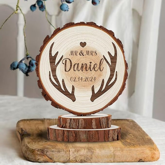 Antler Wedding Cake Topper, Personalized Rustic Country Decor for Grooms and Bride Cake Decorations, Custom Wood Mr & Mrs Boho Anniversary Keepsake, Custom Deer Lovers Couple Gifts