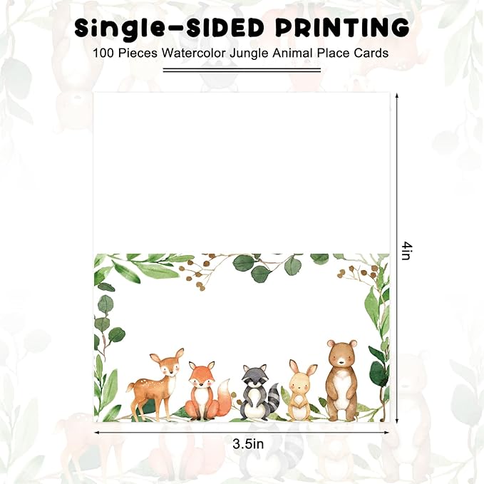 Whaline 100Pcs Woodland Animal Place Cards 2 x 3.5 Inch Forest Animal Tented Cards Baby Shower Seating Cards for Birthday Party Table Setting