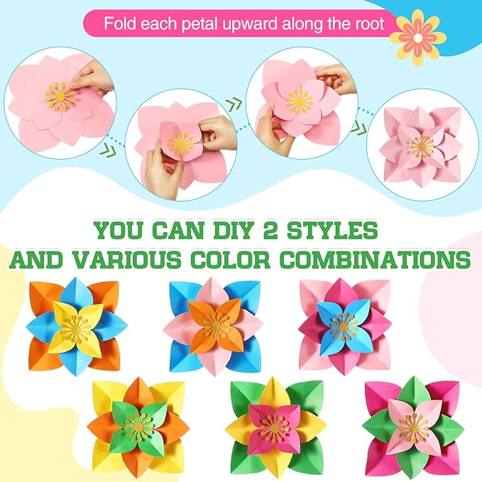 18 Pcs Mexican Paper Flowers Decor for Wall DIY Paper Fiesta Bulletin Board 3D Colorful Mexican Backdrop Decoration for Classroom Back to School Carnival and Holiday Party(Pointed-leaf Clover,Rainbow)