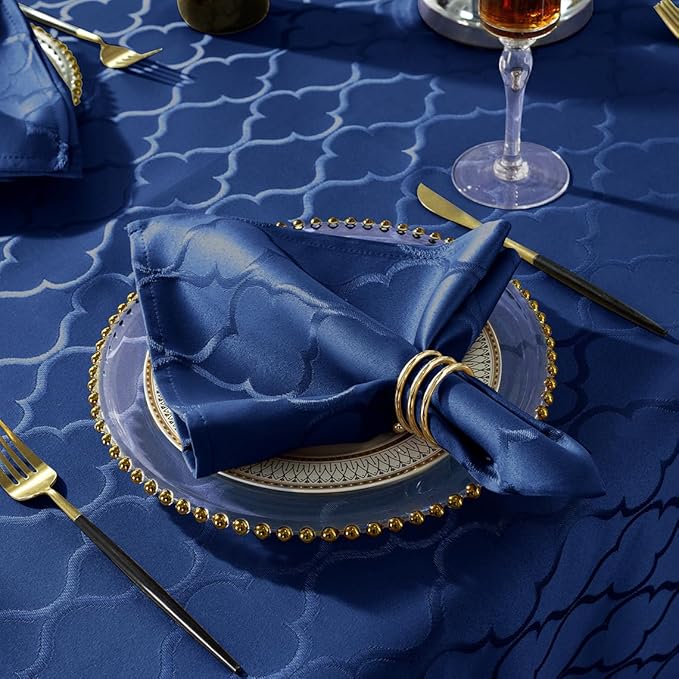 SASTYBALE Jacquard Cloth Napkins 20 x 20 Inch Flower Pattern 4 Pieces Solid Washable Comfortable for Restaurant Family Dinners Weddings Parties and Banquets(Square, 20 x 20 inch,Navy Blue)