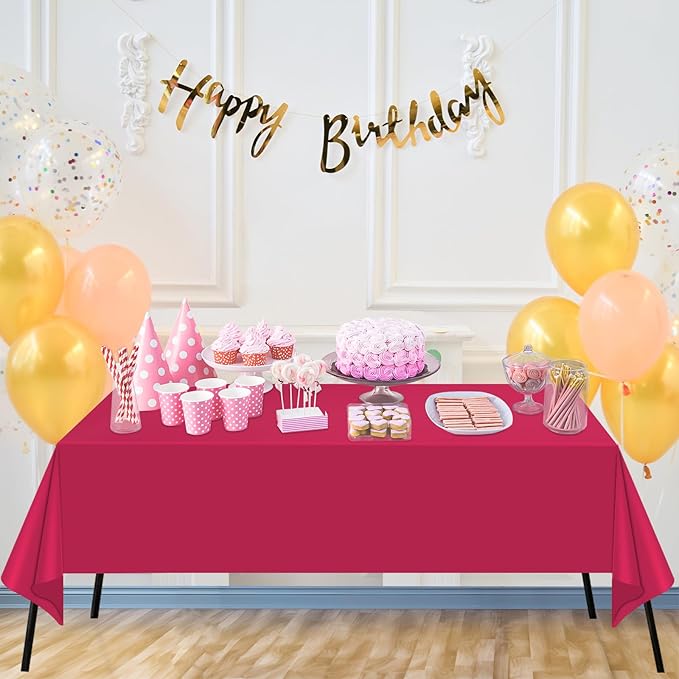 WNINK 2 Pack Bright Red Plastic Tablecloth Disposable Table Covers 54" x 108" Table Cloths for Bridal Shower Engagement Wedding Birthday Picnic Parties
