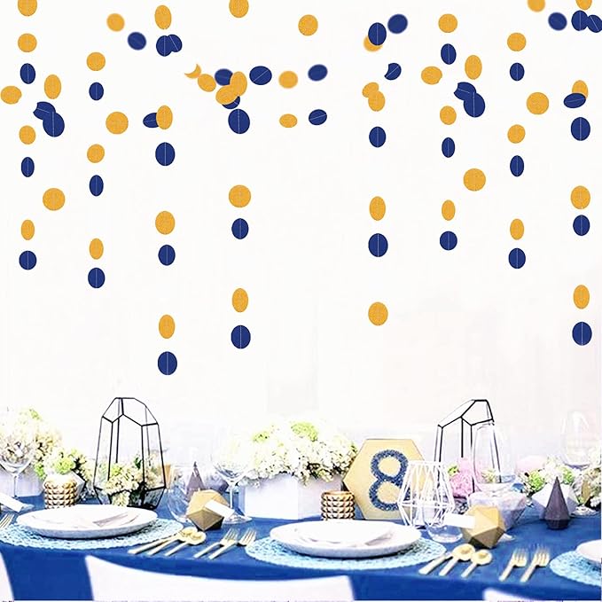 Navy-Blue White-Gold Party-Decorations Streamers Garland - 52Ft Graduation 2025 Glitter Hanging Paper Banner, Men Boy Birthday Nautical Fathers Day Baby Shower Wedding Bunting Lasting Surprise