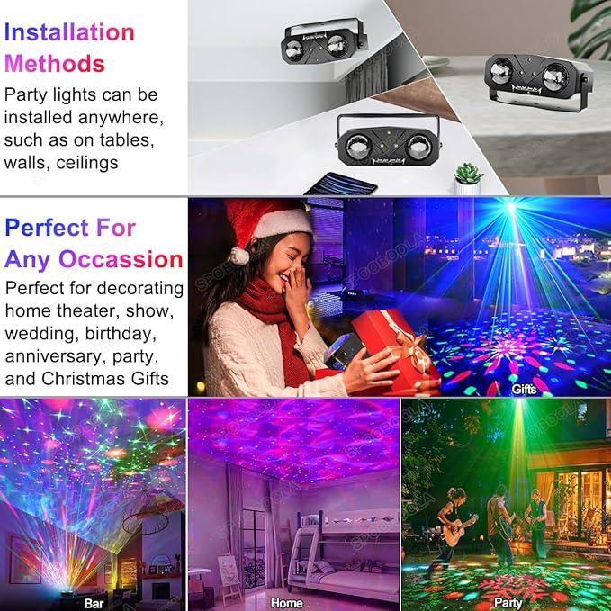 Disco Ball Light,Party Disco Dj Strobe Ocean Star Projector Dance Light Sound Activated with Remote Control Stage Rave for Parties Club Bar Birthday Wedding KTV Christmas Halloween Dancing Décor