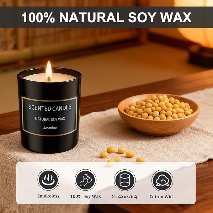8 Pack Scented Candles Set for Men&Women, Aromatherapy Soy Candles for Home Scented, Holiday Candles Black Mens Candle Gift Set for Christmas, Birthday, Anniversary
