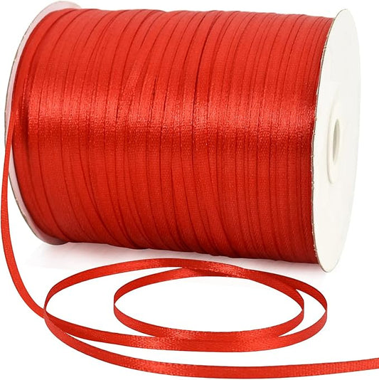 1/8 Inch x 870 Yards Red Thin Solid Satin Ribbon Giant Spool Double Face Woven Polyester Fabric Ribbons for Crafts Hanging Tags Invitation Card Balloons Bouquet Hair Gift Wrapping Party Decoration