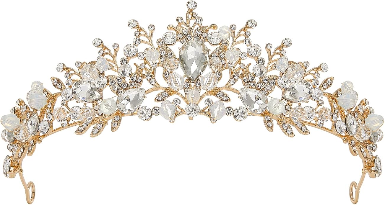 SWEETV Jeweled Wedding Tiaras and Crowns for Women, Metal Princess Tiara Queen Crown for Bride, Bridal Headpieces for Birthday Quinceanera Pageant Prom