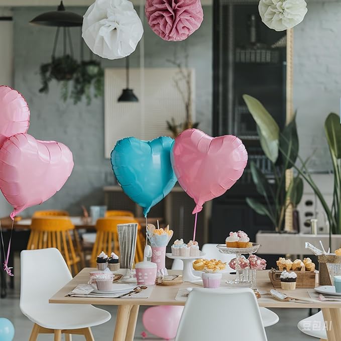 Pink Blue Heart Balloons, 18 Inch Baby Pink and Blue Heart Shape Balloon, 12PCS Large Light Blue Pink Helium Foil Heart Romantic Balloon for Baby Gender Reveal Birthday Wedding Party Decorations