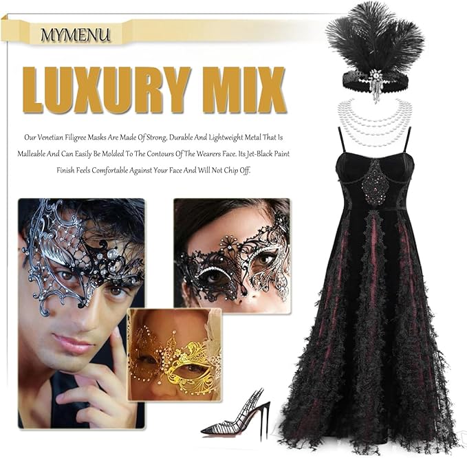 Couple Masquerade Mask for Women Men Laser Cut Metal Mask Venetian Mask for Party Ball