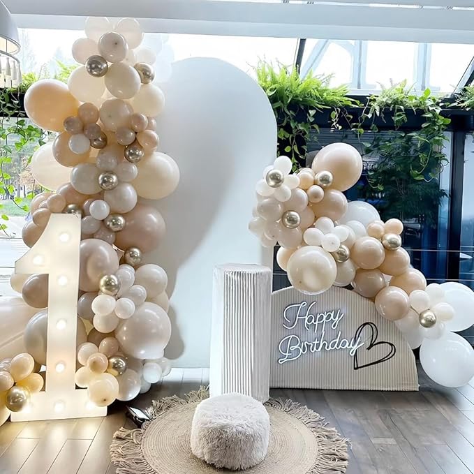 Beige White Gold Balloons,12 Inch Nude Metallic Champagne Gold Cream White Clear Balloon with Diamond Ring Foil Balloon for Boho Wedding Bridal Shower Marriage Anniversary Engagement Decorations