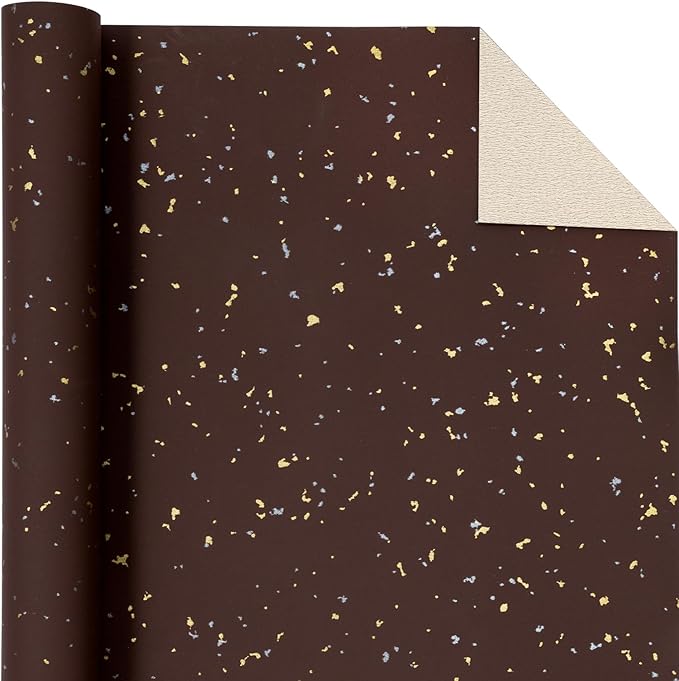 WRAPAHOLIC Chocolate Brown Wrapping Paper Roll - Mini Roll - 17 Inch x 16.5 Feet - Chocolate Brown Gold Design with Silky Touch Perfect for Birthday, Holiday, Wedding, Baby Shower