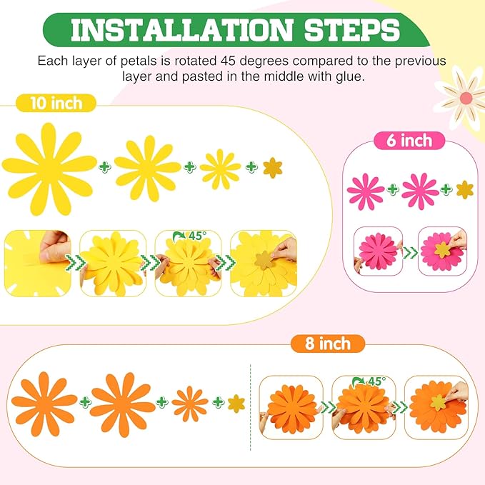 18 Pcs Mexican Paper Flowers Decor for Wall DIY Paper Fiesta Bulletin Board 3D Colorful Mexican Backdrop Decoration for Classroom Back to School Carnival and Holiday Party(Rounded Star,Rainbow)