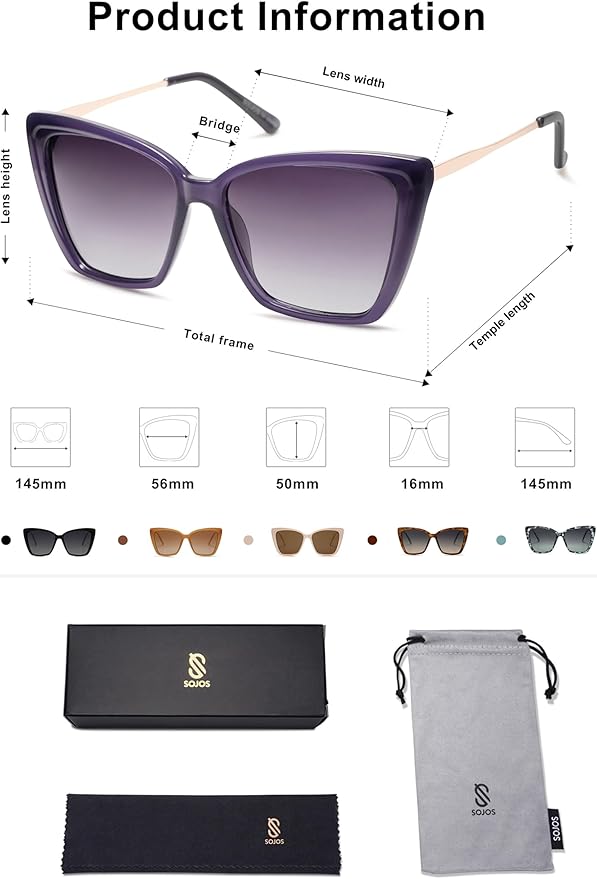 SOJOS Trendy Polarized Sunglasses For Women Retro Womens Oversized Square Cat Eye Sun Glasses UV Protection SJ2206