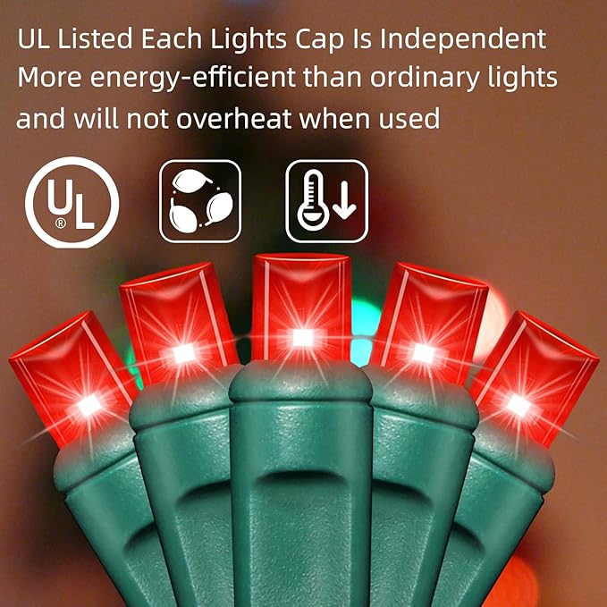 LAMPHOME 100Count (2pk of 50L) String Lights, LED Christmas Lights, 6" SPACING,Green Wire,RED