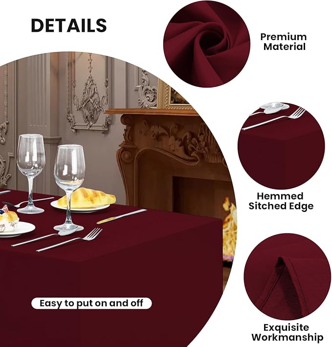 Ascoza 2 Pack Fitted Tablecloth for 4 Foot Rectangle 48 x 24 Inch Burgundy Table Covers Water Resistant Polyester Cloth for Folding, Parties,Display, Trade Show (Burgundy)