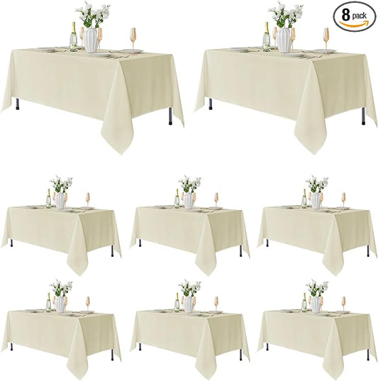 Fitable 8 Pack Rectangle Tablecloths: Stain Resistant Wrinkle Free Fabric Table Clothes, Washable Reusable Polyester Table Covers for Wedding Party Birthday Banquet Reception(Ivory, 60x102 Inch)