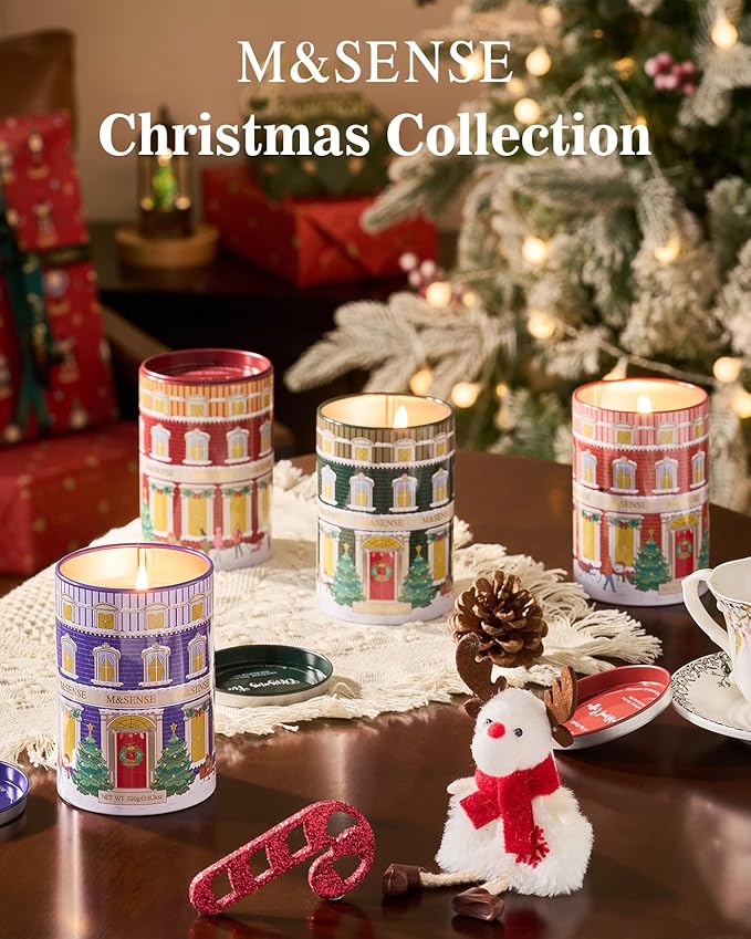 M&SENSE Christmas Scented Candles Pine Scented Candle, Winter Candle Soy Wax, 11.3oz 70 Hour Clean Burn Holiday Candles for Home, Winter Relaxing Aromatherapy Candle Gifts for Thanksgiving