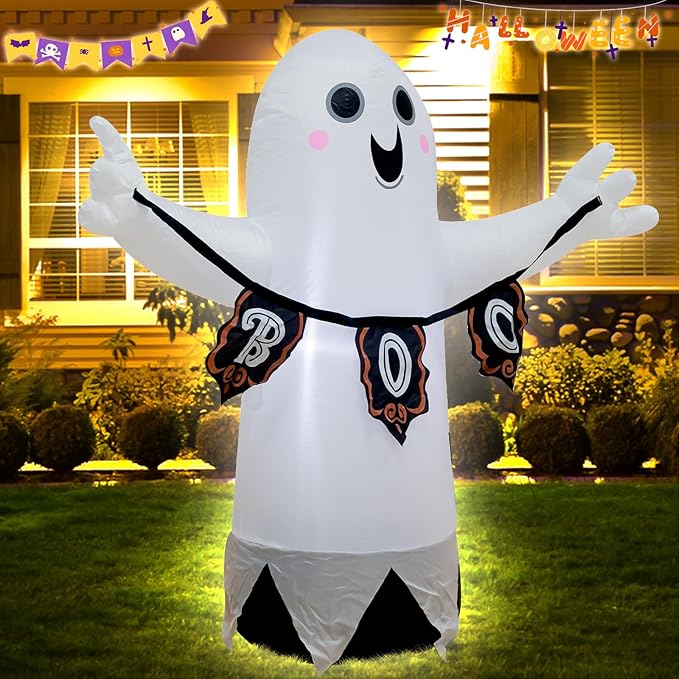 3.5FT White Ghost Halloween Inflatable Decor Halloween Blow Up Decor with LED Light Indoor Outdoor Graden Yard Party Holiday Decoration
