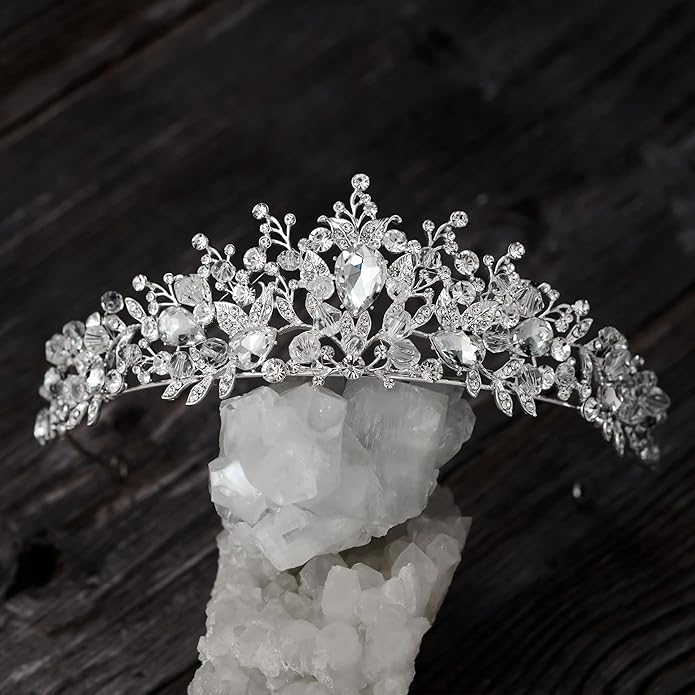 SWEETV Jeweled Wedding Tiaras and Crowns for Women, Metal Princess Tiara Queen Crown for Bride, Bridal Headpieces for Birthday Quinceanera Pageant Prom