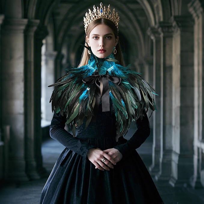 Gothic Natural Feather Shrug Feather Shawl Wrap Cape Victorian Collar for Halloween Cosplay Party Costume Accessories