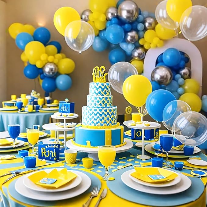 Blue and Yellow Balloons Arch Royal Blue Yellow Silver Balloons Garland with Clear Balloon Light Party Latex Balloon for Birthday Decorations Baby Shower Graduation