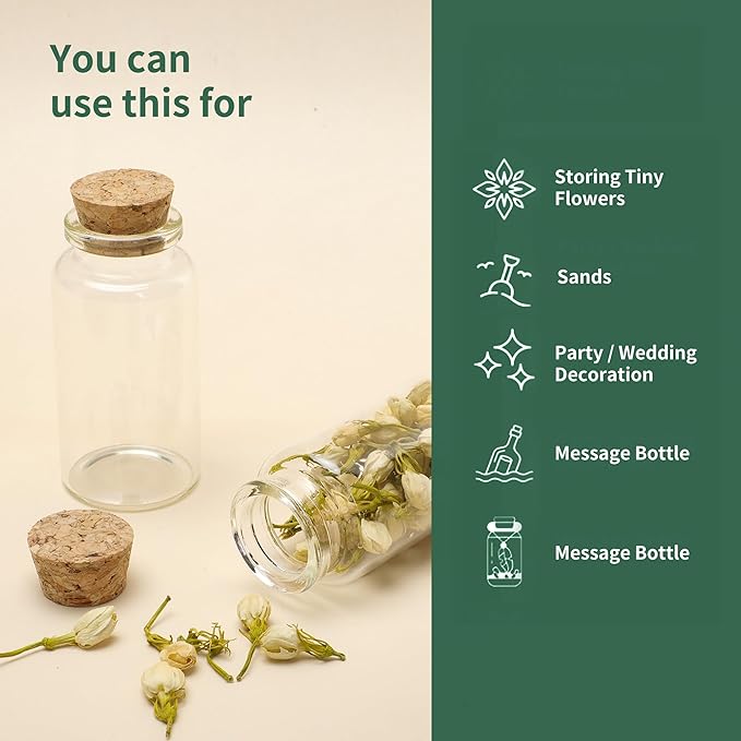 100 Pack Mini Glass Bottles with Cork 10 ml Mini Glass Vials with Cork Stoppers with Label Tags and String for Crafts Decoration Wedding Party Favors
