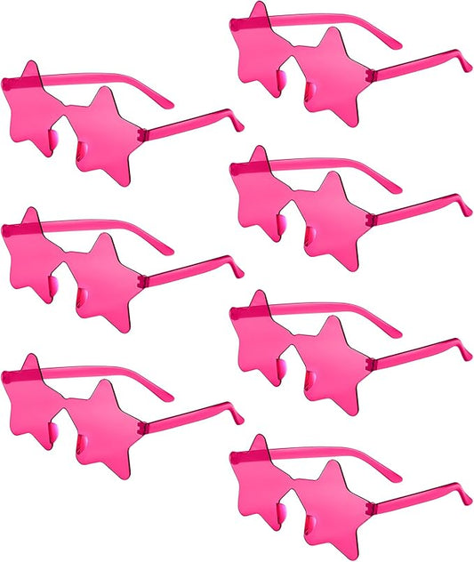 PLULON 7 Pairs Rose Star Sunglasses Rimless Star Shape Sunglasses Party Star Glasses Bulk Bachelorette Sunglasses Star Party Favors for Birthday Beach Kids Adult