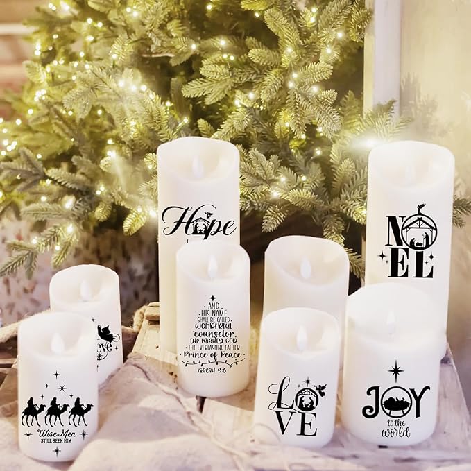 80Pcs Christmas Nativity Decals for Crafts Vinyl Christmas Word Stickers for Glass Jars Nativity Stickers Mason Jar Decals for Ornaments Ball Glass Cup Bottle Decoration(joy3in80)