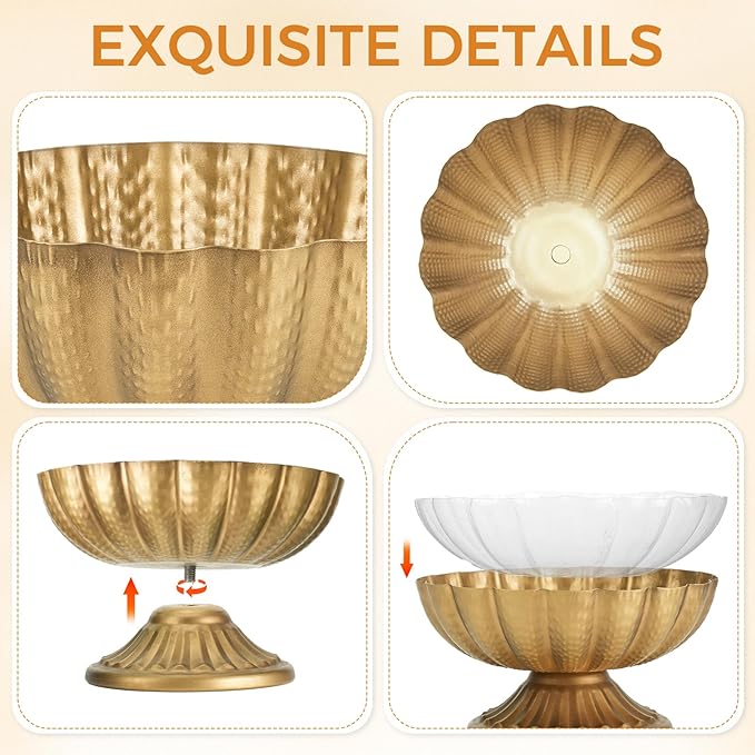 8 Pack Urn Vases for Wedding Centerpieces Vintage Gold Metal Vase Flower Arrangement Pots for Table Hammered Compote Bowl for Christmas Anniversary Party Indoor Outdoor