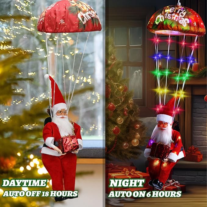 Christmas Decorations Santa Claus Lights,LED Parachute Lights,3AA Battery Box Christmas Decor Window Lights Outdoor, Hanging Xmas Lights, Holiday Indoor Porch Garden Party (Colorful LED)