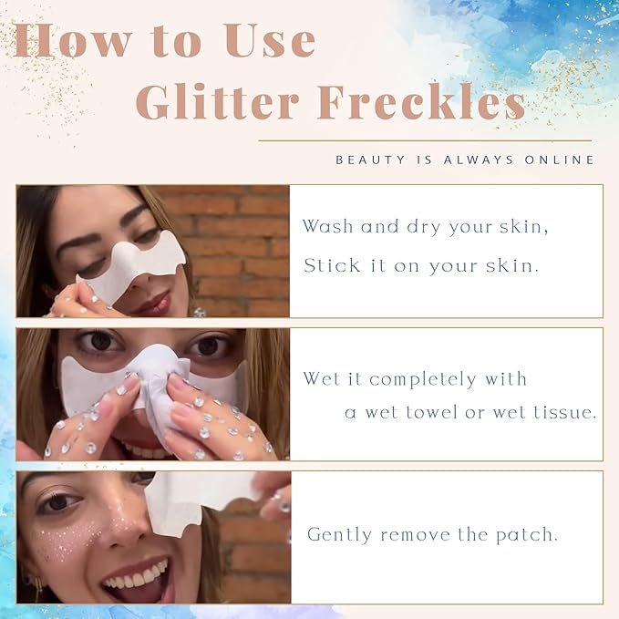 Glitter Freckles, 12 Pcs Sparkle Glitter Freckles Face Halloween Tattoos for Women Girls Temporary Face Tattoos Halloween Makeup Concert Festival Rave Accessories