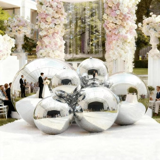 6PCS Silver Inflatable Mirror Ball,Big Shiny Balls Inflatable,Reusable PVC Mirror Balls,Large Hanging Balloon Disco Ball with Air Pump for Wedding Event Birthday Party Decor