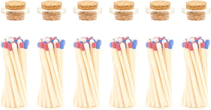 River Birch Decorative Matches in a Bottle with Striker - Cute & Colored Matches - 6 Bottles, Patriotic 1 Tip, 120 Matches