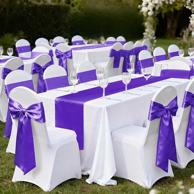 10 Pack Satin Table Runner 12 x 108 Inch Long,Satin Silk Table Runner for Wedding,Birthday Party and Banquet Decoration,Purple