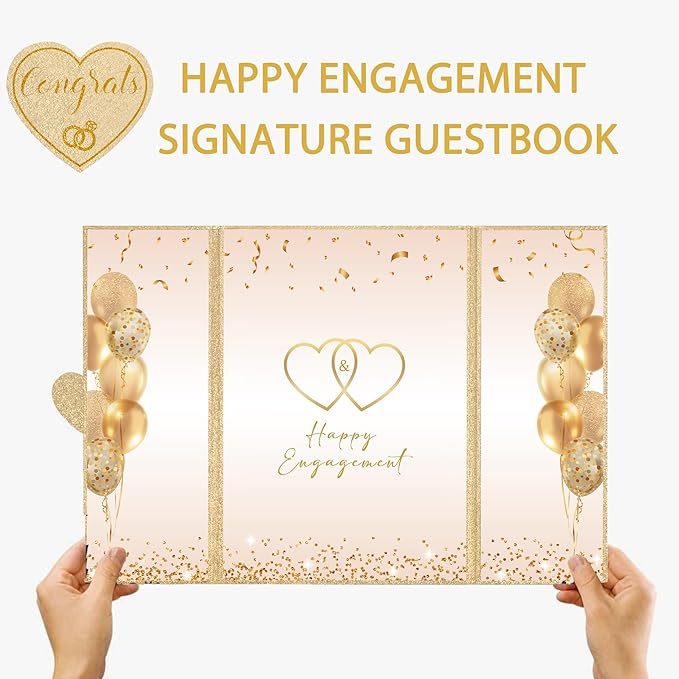 DARUNAXY Champagne Gold Engagement Party Decorations, Happy Engagement Alternative Signature Guest Book Just Engaged Gifts Almost Married Congratulations Engagement Signing Card Board Party Supplies