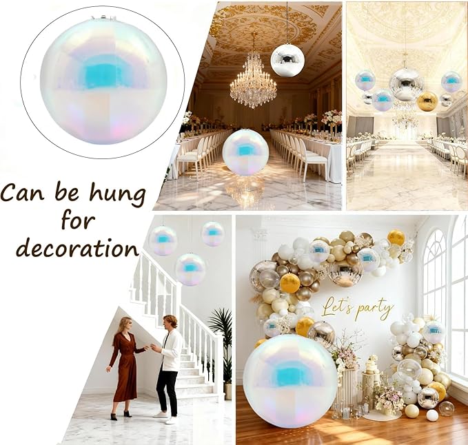6PCS Iridescent Inflatable Mirror Ball,Big Shiny Balls Inflatable,Reusable PVC Mirror Balls,Large Hanging Balloon Disco Ball with Air Pump for Wedding Event Birthday Party Decor