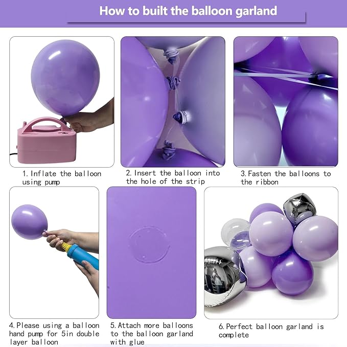 Purple Silver Balloon Arch Double Stuffed Dark Purple Balloons Lavender Lilac Balloon Garland Kit with Clear Bobo Balloons for Birthday Wedding Baby Shower Anniversary Halloween Party Decorations