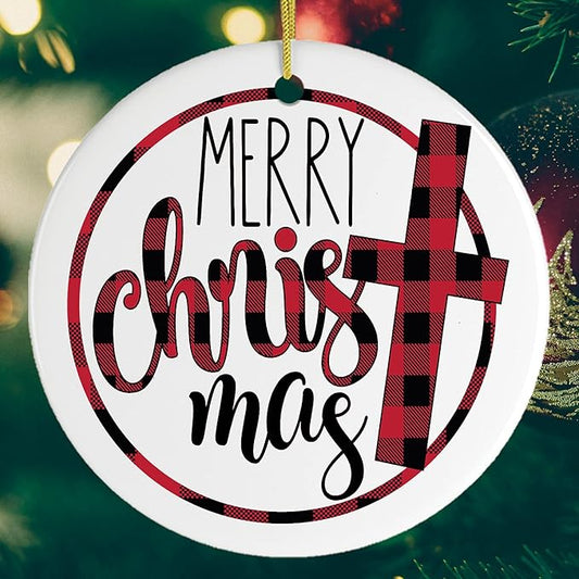 Religious Themed Christmas Ornaments, Nativity and Jesus Christ Decorations (Merry Christ - Mas Plaid Jesus Ornament)