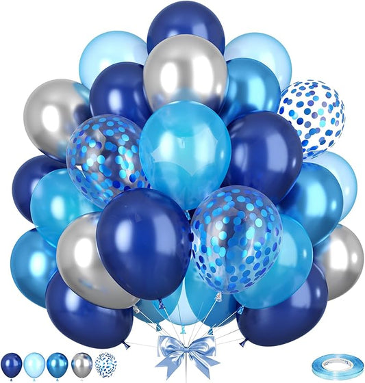 Blue Balloons, 50pcs Blue and Silver Balloon, Navy Pearl Dark Blue Metallic Balloons, Blue Confetti Balloon For Boy Man Birthday Party Baby Shower Gender Reveal Graduation Wedding Decor