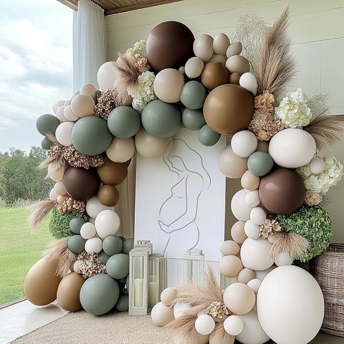 Dusty Green Nude Balloon Garland Double Stuffed Brown Blush White Sand Cream Neutral Balloon Arch Kit Sage Green Beige Balloons for Baby Shower Birthday Wedding Woodland Wild One Party Decor