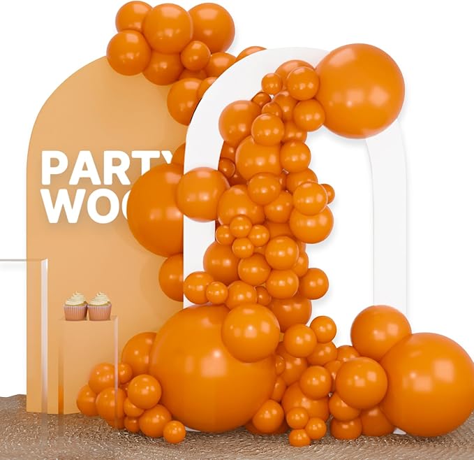 PartyWoo Burnt Orange Balloons 100 pcs Orange Balloons Different Sizes Pack of 36 18 12 10 5 Inch Terracotta Balloon Garland Arch Kit for Thanksgiving Halloween Fall Party Decorations Orange-F53