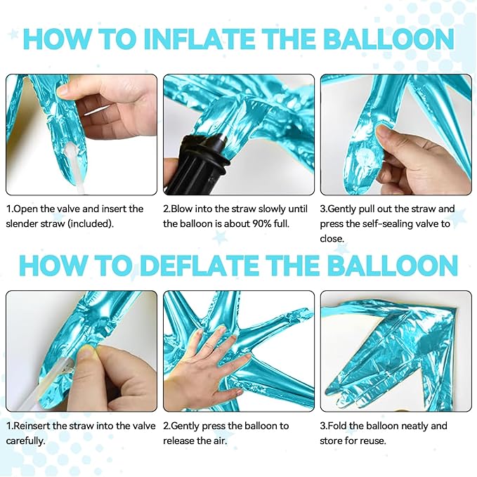 18 Pcs Blue Silver Star Balloons, Silver and Blue Balloon with 6 Pcs 22-Inch Explosion Star Balloons 12Pcs 10-Inch Four Pointed Stars Foil Balloon for Boys Baby Shower Birthday Party Decoration