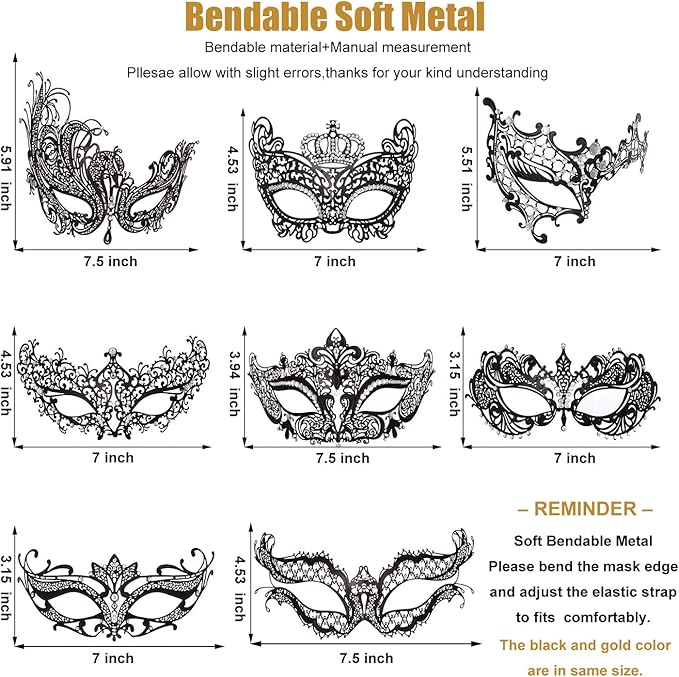 Couple Masquerade Mask for Women Men Laser Cut Metal Mask Venetian Mask for Party Ball