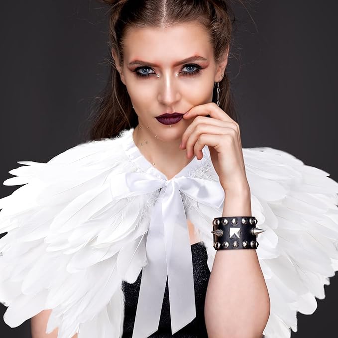 Gothic Natural Feather Shrug Feather Shawl Wrap Cape Victorian Collar for Halloween Cosplay Party Costume Accessories