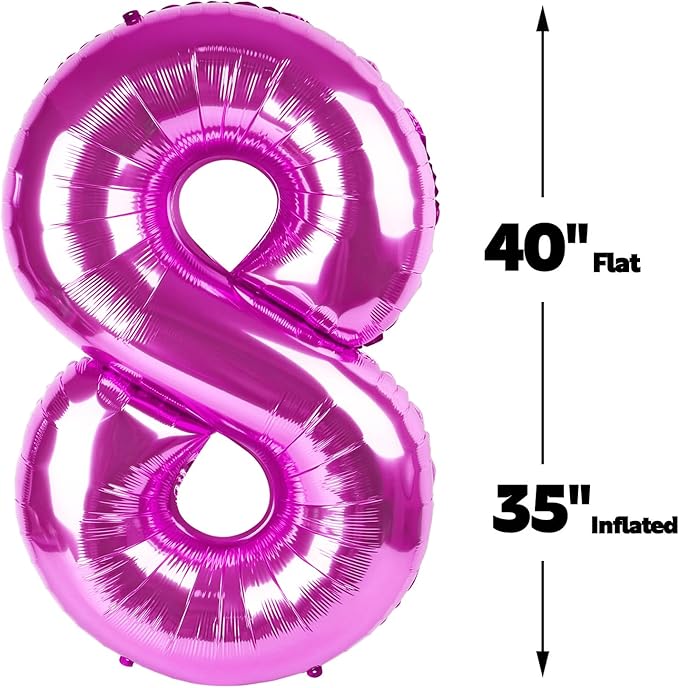 Helium Foil Rosy Purple Number 8 Balloon 40 Inch, Mylar Eight Numbers 8 18 28 38 48 58 80 88 Birthday Balloons, Rosy Purple Women Men Anniversary Graduations Party Supplies
