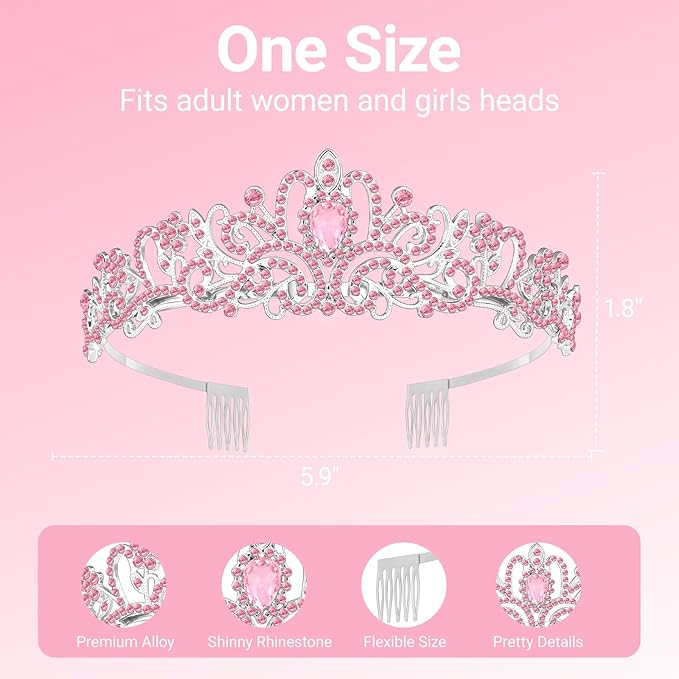 Tiara Crown for Women, Headband Hair Accessories for Birthday Wedding Party Costume Pink