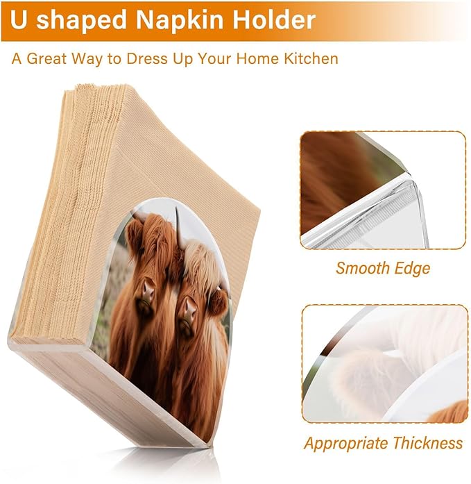 Napkin Holder, Highland Cows Napkin Holder for Table Standing Napkin Holders for Table, Kitchen & Dining Room Decor