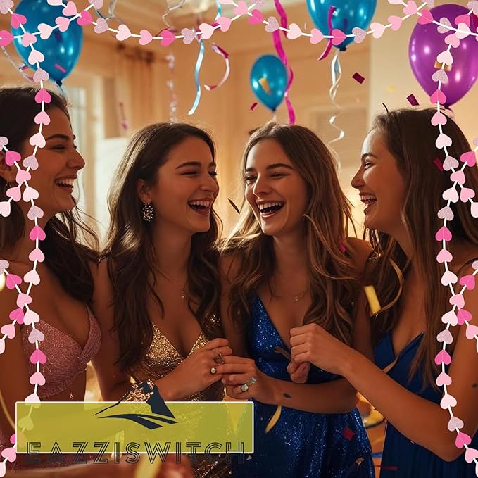 Pink Birthday Bachelorette Party Decorations: Hot Pink Rose Gold Hearts Banner Garland Streamers Backdrop for Wedding Engagement Bridal Baby Girls Shower Mothers Valentines Day Décor - 52 Ft