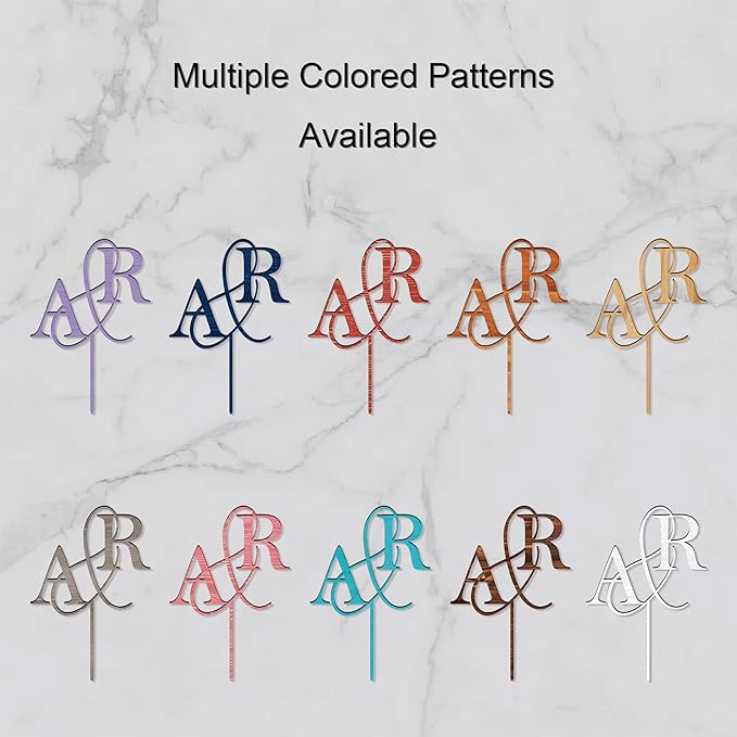 Personalized Wedding Cake Topper in Wood Custom Bride and Groom Initial Cake Topper Cake Decoration (Green Leaves)