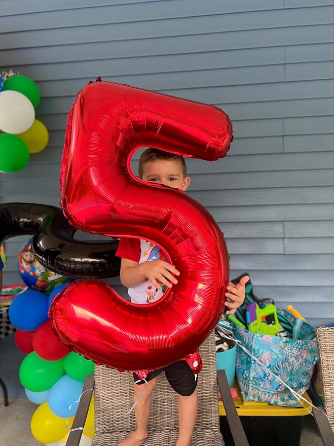 Smlpuame 40 inch Number Balloon 0-9 Red Large Number 5 Balloons,Digital Balloons for Birthday Party Celebration Decorations Supplies, Helium Foil Number Balloons for Wedding Anniversary